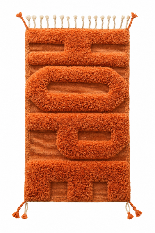 Handmade Burnt Orange Textured Wool Rug - Raised Geometric Pattern (4x2 ft / 120x60 cm)