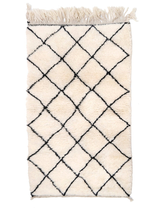 Black and Ivory Beni Ouarain Rug – Handmade Moroccan Wool Rug