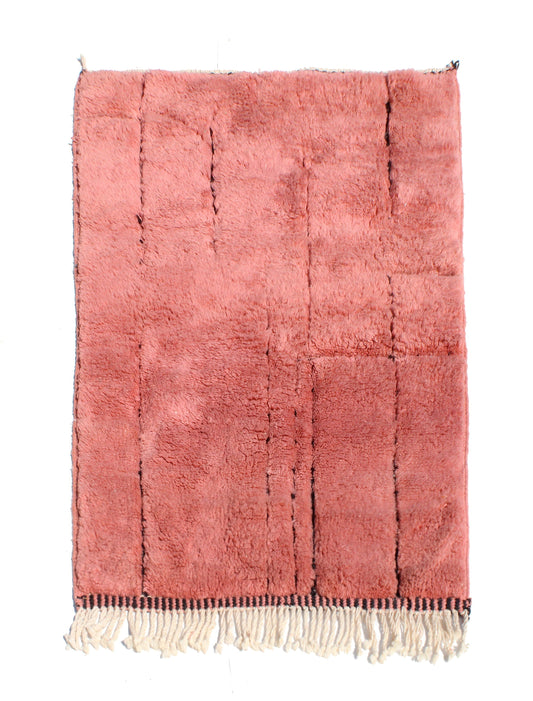 Plush Dusty Pink Moroccan Shag Rug with Subtle Grid Pattern and Fringe