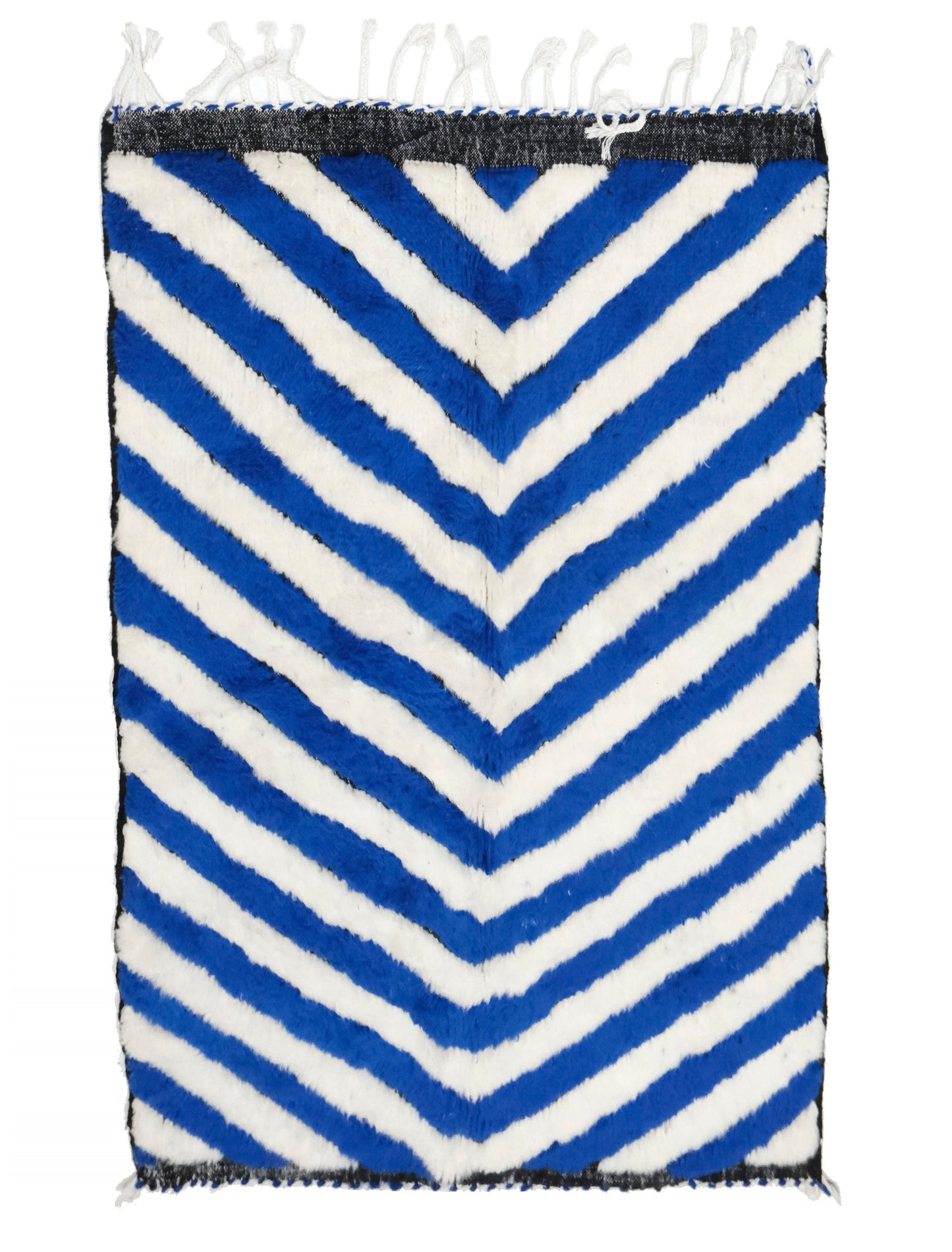 Bold Royal Blue and Cream Chevron Moroccan Rug with Black Borders