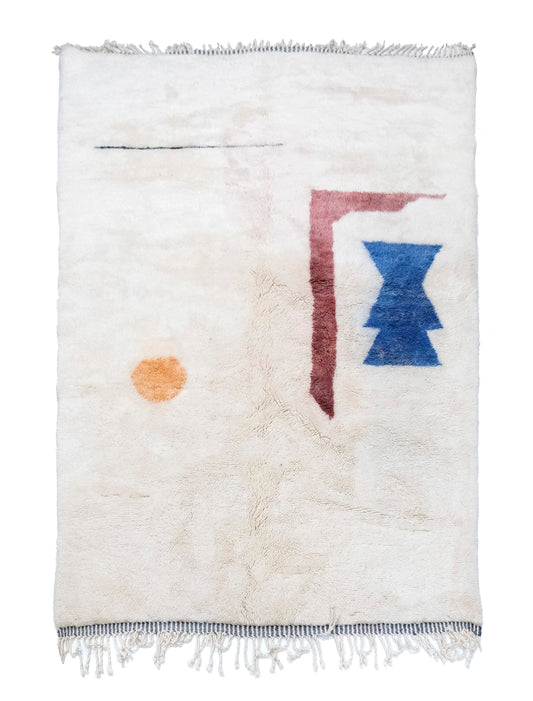 Minimalist Cream Moroccan Rug with Abstract Geometric Shapes