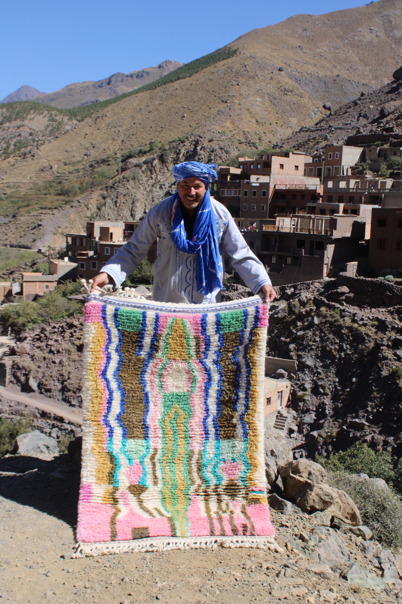 Handmade Moroccan Azilal Rug 150x100 cm – Colorful Wool Berber Carpet, Abstract Boho Art Rug