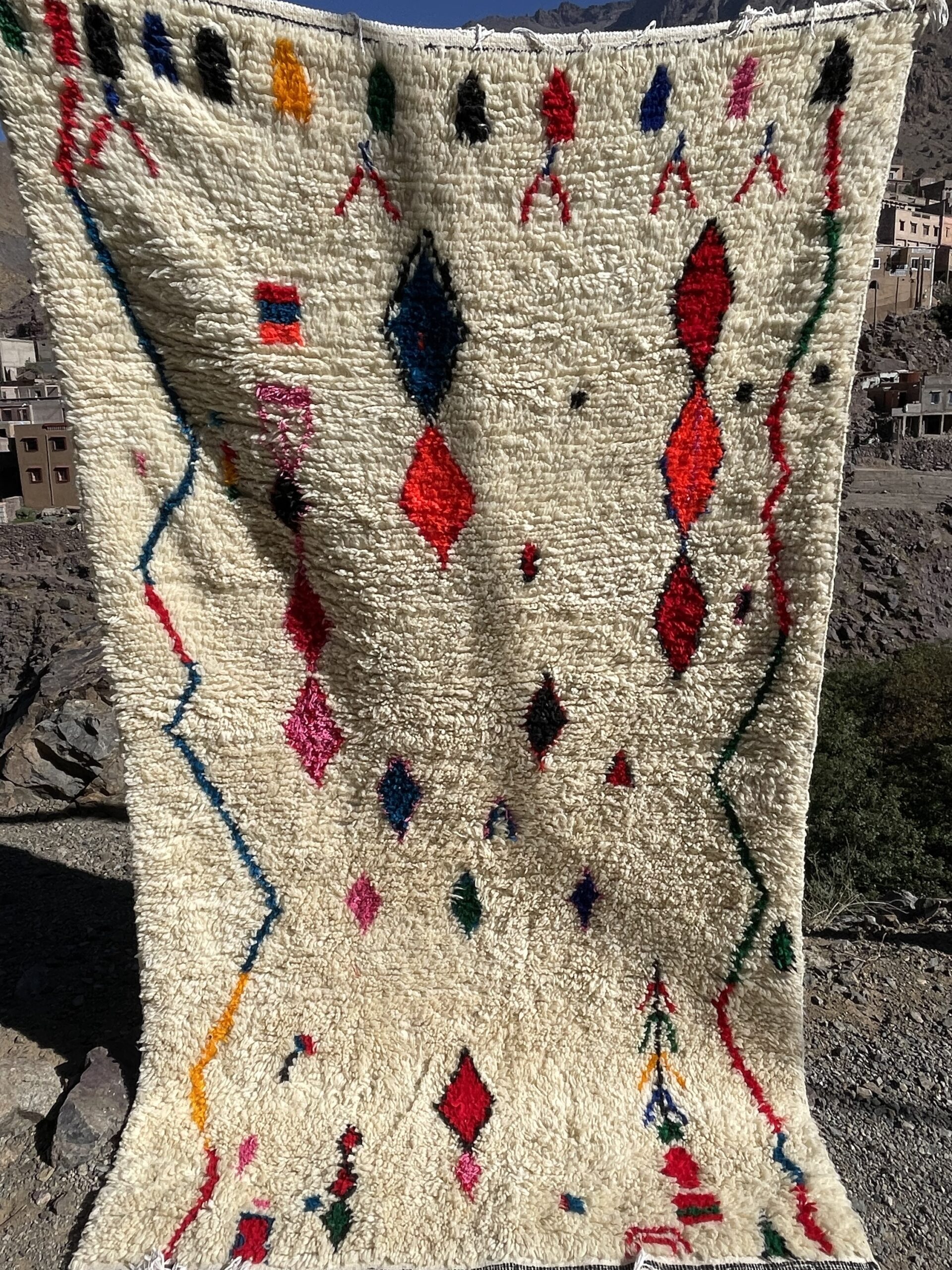 Azilal Moroccan Rug 240x150 cm | Hand-Knotted Berber Wool Rug | Authentic Atlas Mountain Weaving | Boho Tribal Moroccan Carpet | 7.9x4.9 ft