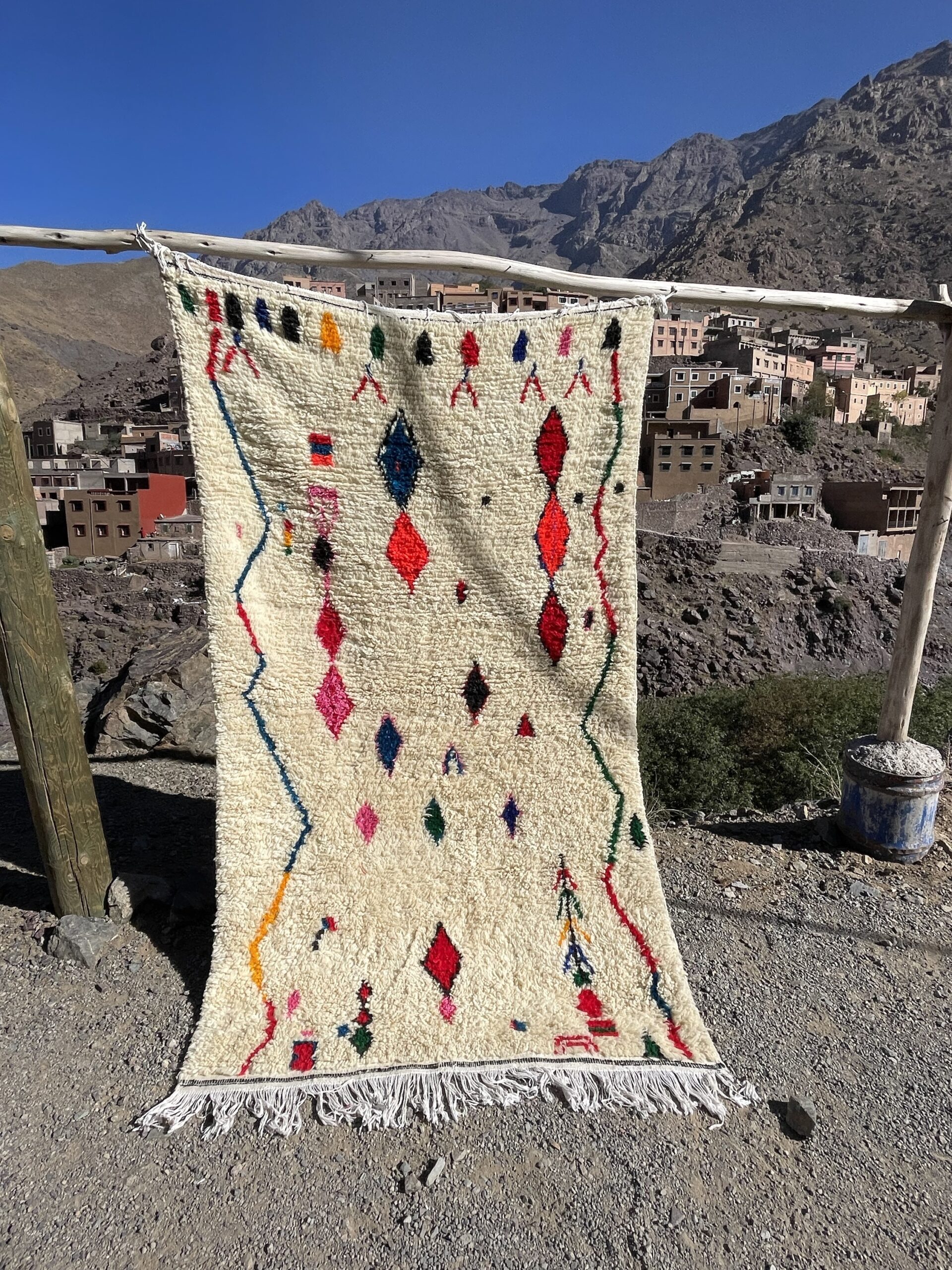 Azilal Moroccan Rug 240x150 cm | Hand-Knotted Berber Wool Rug | Authentic Atlas Mountain Weaving | Boho Tribal Moroccan Carpet | 7.9x4.9 ft - Image 2