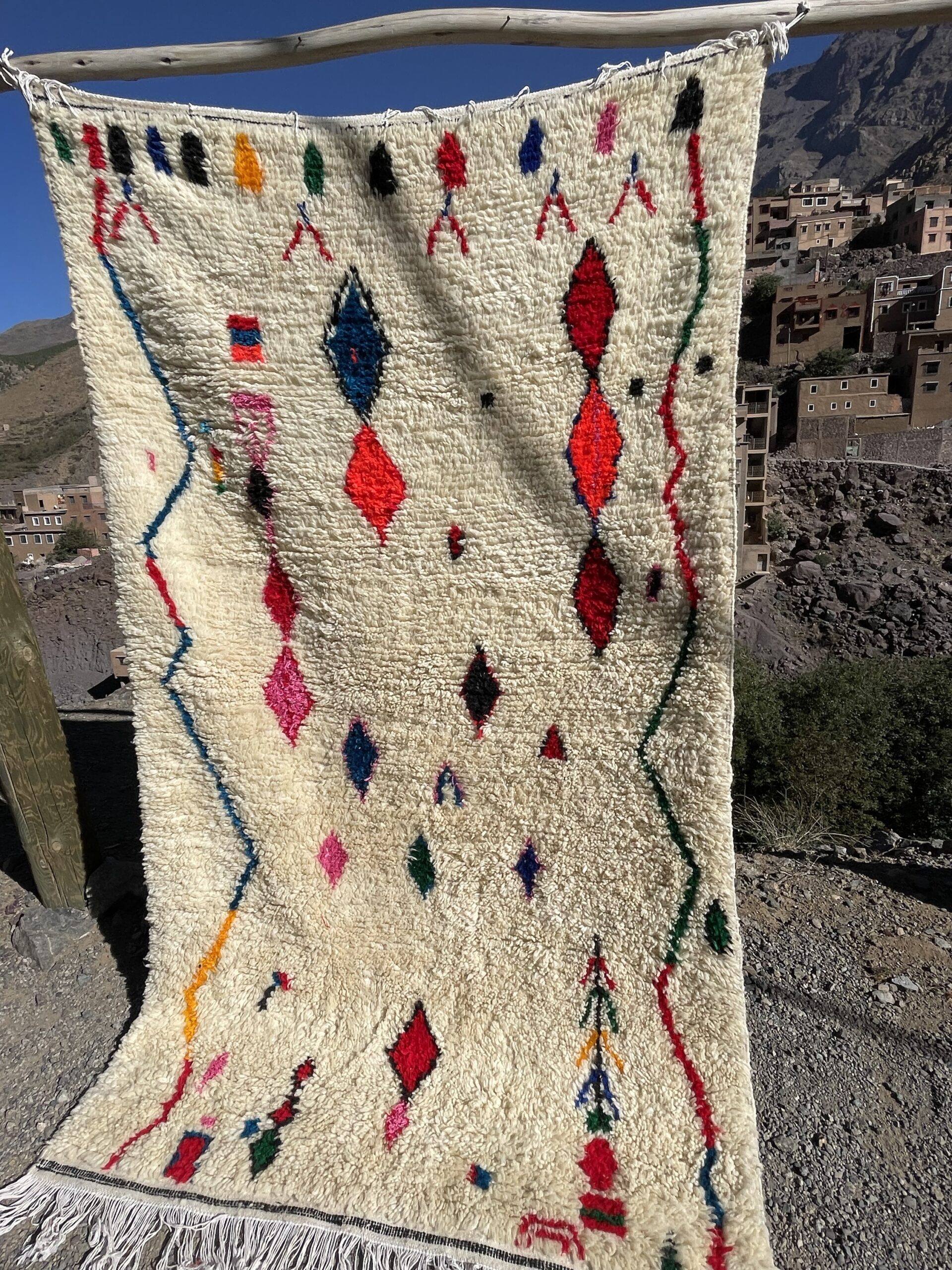 Azilal Moroccan Rug 240x150 cm | Hand-Knotted Berber Wool Rug | Authentic Atlas Mountain Weaving | Boho Tribal Moroccan Carpet | 7.9x4.9 ft - Image 3