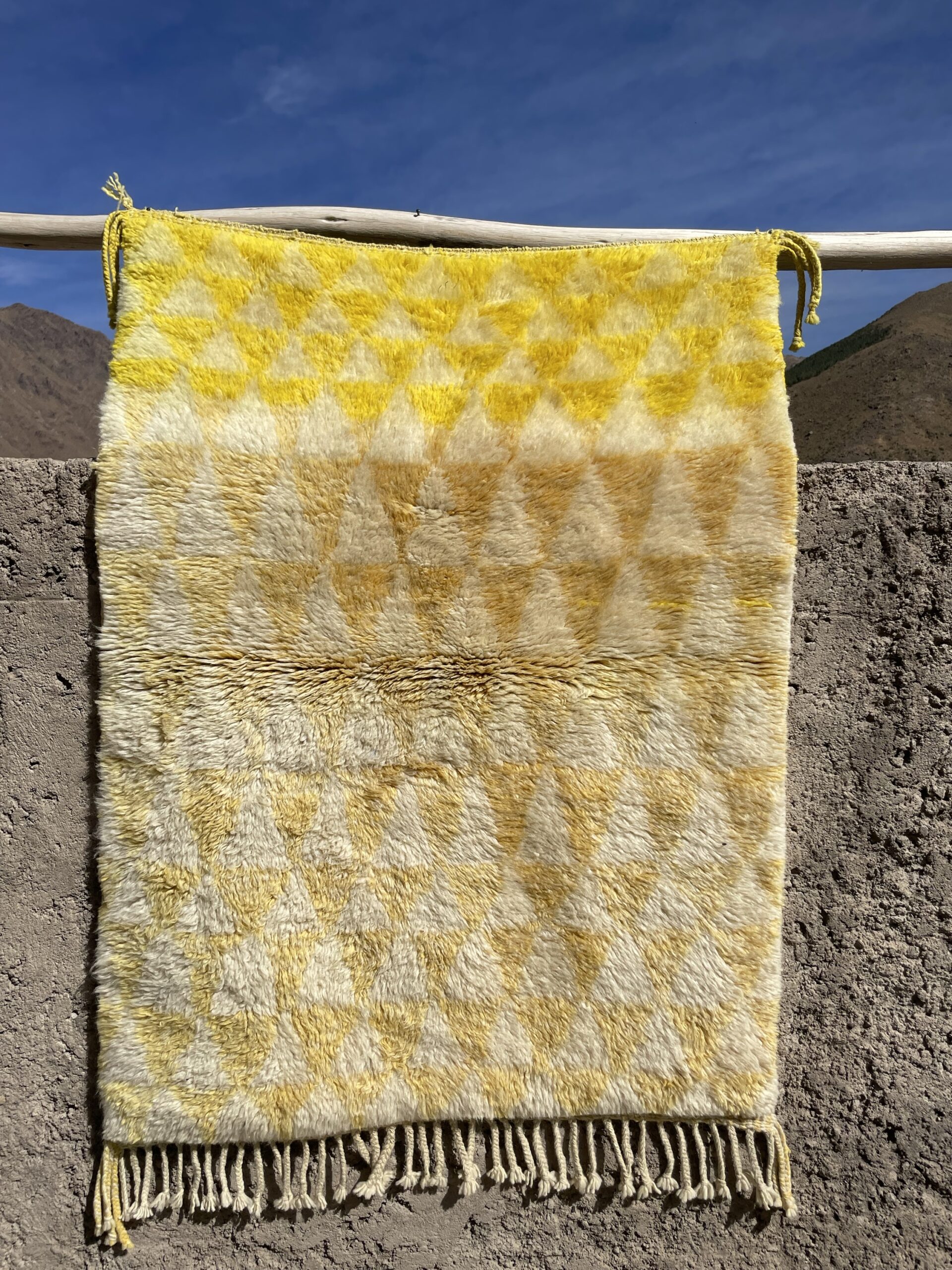 Yellow Beni Ourain Rug
Handwoven Moroccan Wool Rug
Geometric Berber Rug
Authentic Beni Ourain Carpet
Moroccan Shag Wool Area Rug
Yellow & Ivory Tribal Rug - Image 6