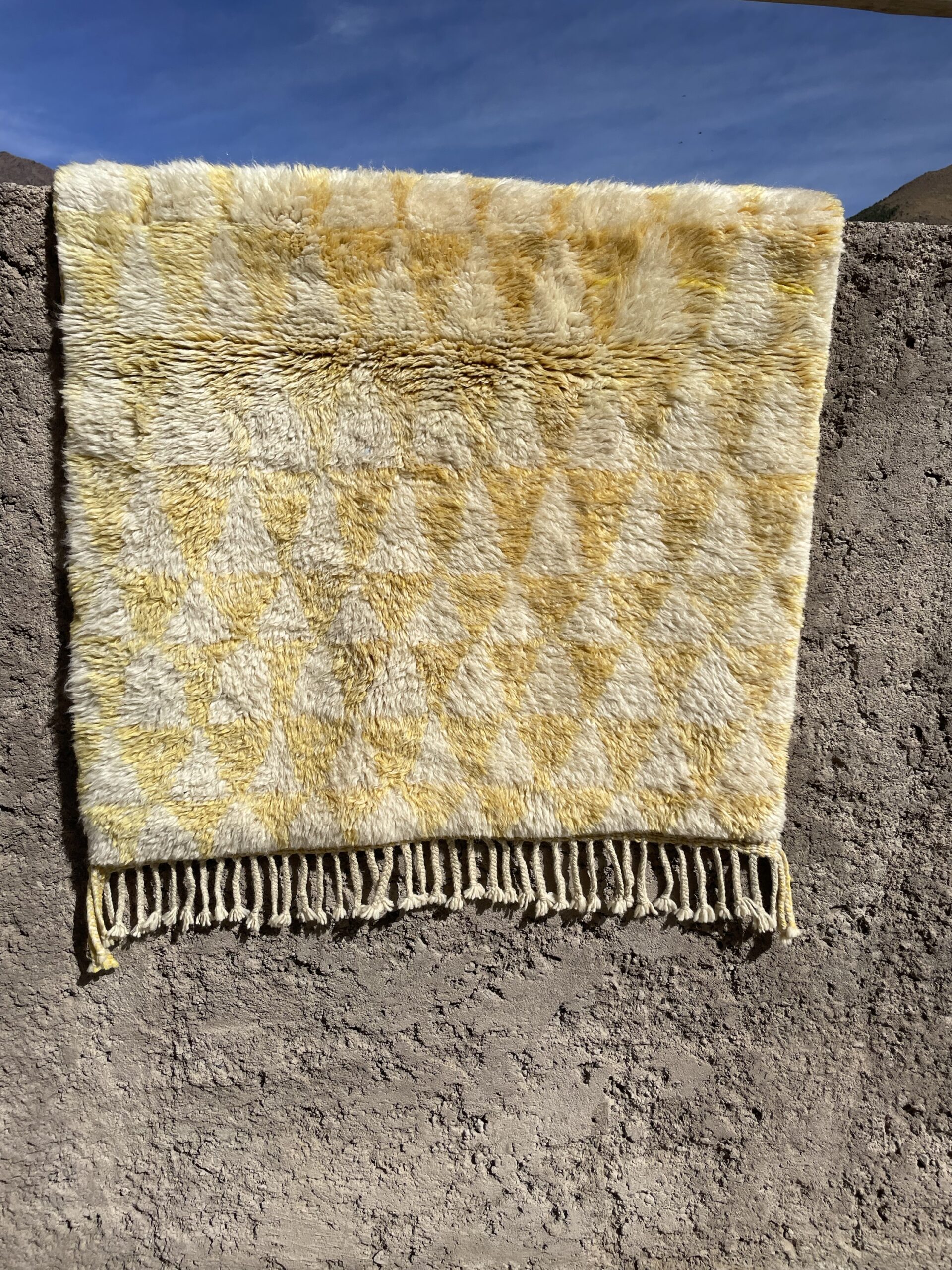 Yellow Beni Ourain Rug
Handwoven Moroccan Wool Rug
Geometric Berber Rug
Authentic Beni Ourain Carpet
Moroccan Shag Wool Area Rug
Yellow & Ivory Tribal Rug - Image 7