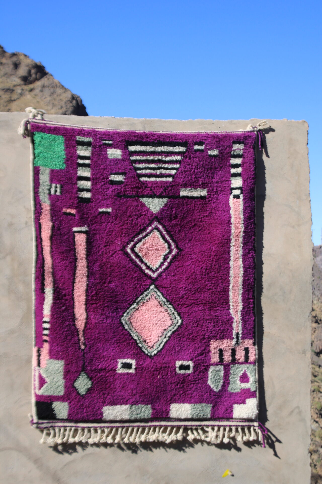 Tazulit – Handwoven Moroccan Rug | Purple Geometric Amazigh Wool Carpet | 200×150 cm (6.5×5 ft) | Cooperative Adrar