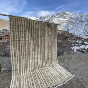 Handwoven Beni Ourain Moroccan Rug 9.9×6.6 ft – Natural Wool Berber Carpet with Minimalist Stripes